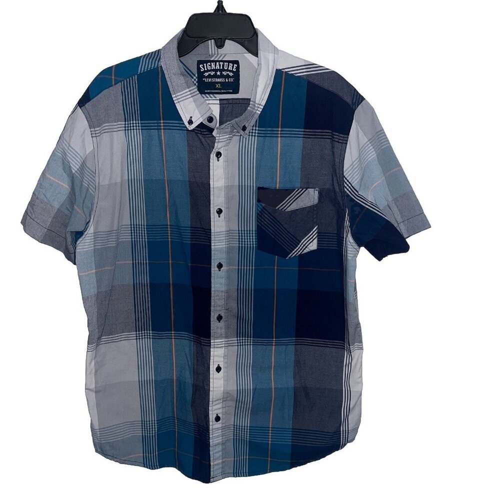Signature Levi Strauss & Company, short sleeve shirt, multicolor button up Sz XL